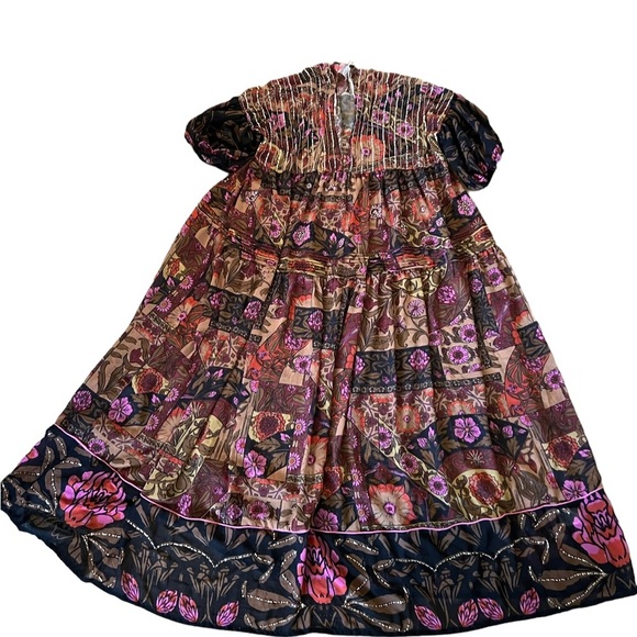 Free People Too Much To Dream Brown Pink Floral Tiered Beads Maxi NWT Size XS - Picture 14 of 14